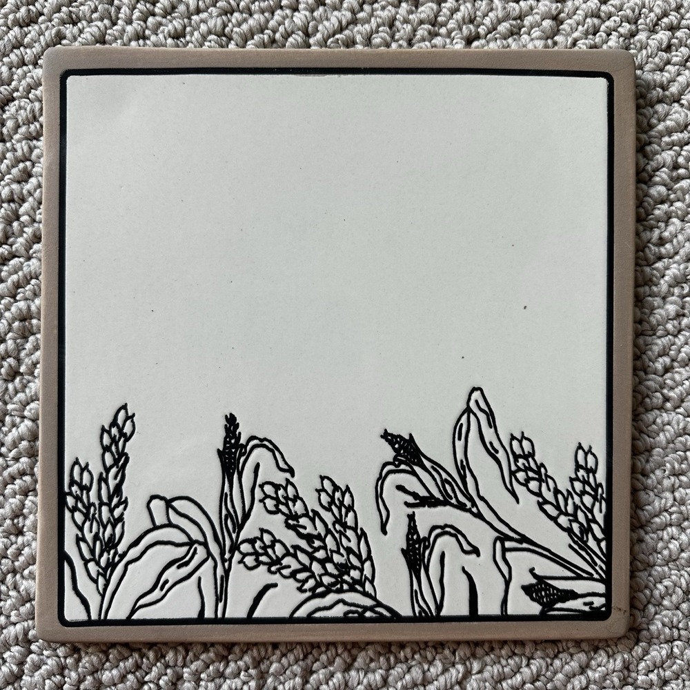 Red Shed Trivet‎ Farmhouse Corn Wheat Field 7.5" Square Cork Backed Ceramic New